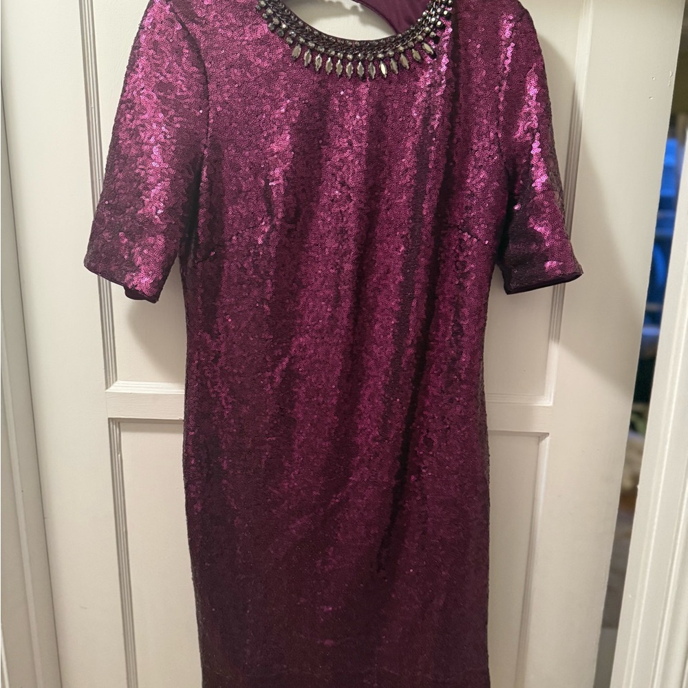 Like New Elegant Sequin Sheath Dress in Deep Plum
